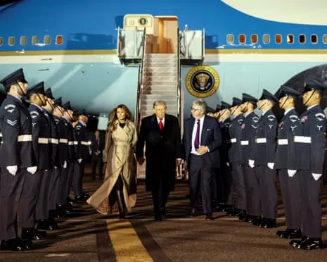 US President Trump Arrives in UK for Unprecedented Repeat State Visit Amid Demonstrations Gather in Windsor